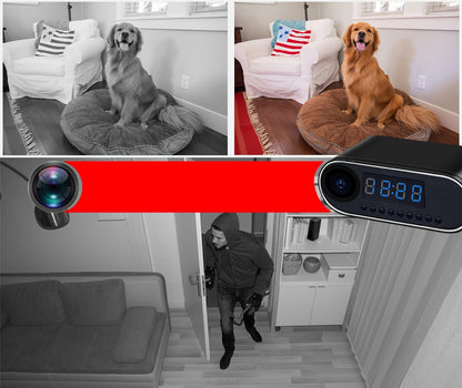 Mini Camera Clock with WiFi – 1080p Indoor Home Security Camera Built Into a Working Desk Clock, microSD Card Not Included