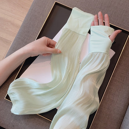 Women’s Summer Ice Silk Cooling Arm Sleeves – Breathable Loose-Fit Sun Protection, Lightweight Polyester Ombre Design, Stylish Driving and Outdoor Wear for Comfort in Hot Weather