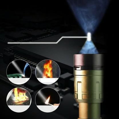 Green Zoom Outdoor Camping Flashlight – Torch with Adjustable Focus & High-Power Beam Capable of Igniting Fire