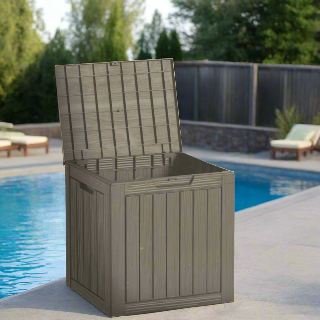 Black Outdoor Storage Box - 30 -Gallon Weatherproof Garden Organizer for Patio, Poolside, and Backyard Supplies