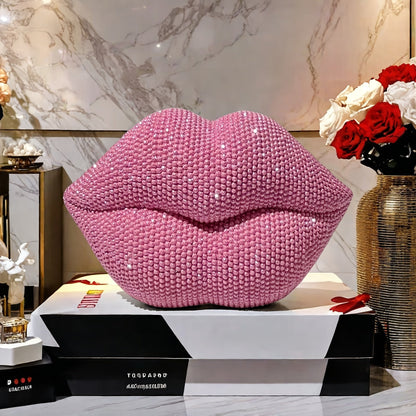 Pink Beaded Lips Statue Decor – Resin Love-Themed Art for Home, Office, Bedroom, Bar, Hotel, Bathroom – Perfect for Weddings, Valentine’s Day, and Romantic Gifts, Indoor Decoration | Beaded Texture | Sleek Finish, Perfect for Thanksgiving