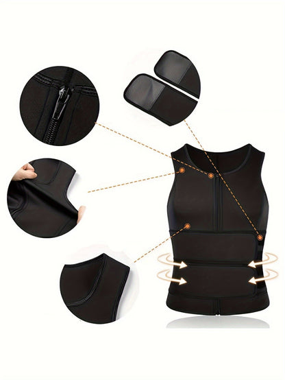 Men’s Slimming Body Shaper Vest – Dual Waist Trimmer with Zipper, Neoprene-Nylon Blend for Fitness & Tummy Control