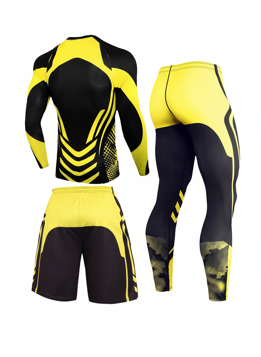 Men’s Camo Compression Training Set – Long Sleeve Top, Shorts & Leggings for Sports, Gym & Outdoor Fitness