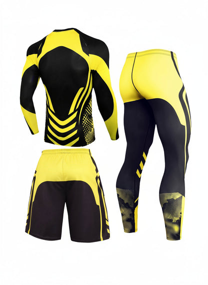 Men’s Camo Compression Training Set – Long Sleeve Top, Shorts & Leggings for Sports, Gym & Outdoor Fitness