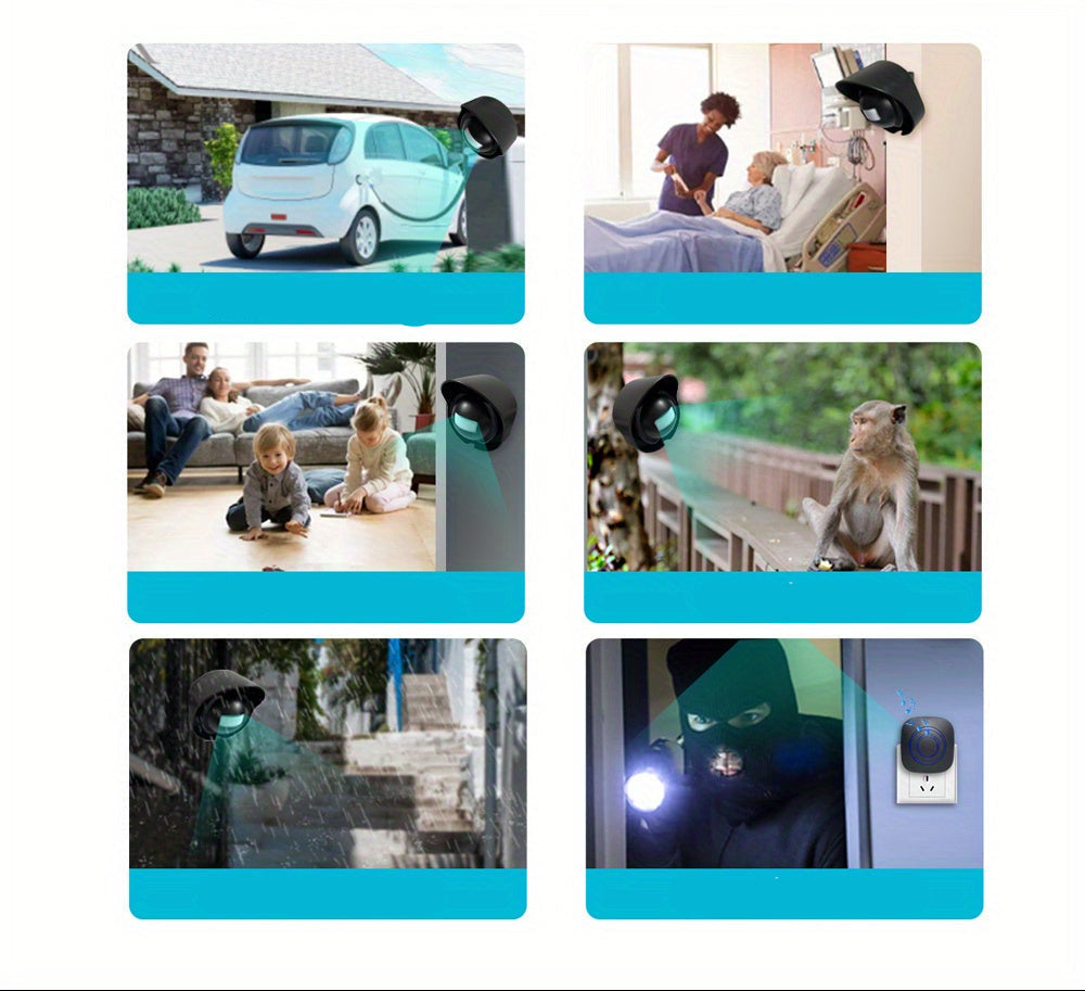 Wireless Driveway Alarm System – Waterproof Outdoor Motion Sensor with 1 Receiver & 2 Transmitters, 38 Chimes, 200m Transmission Range