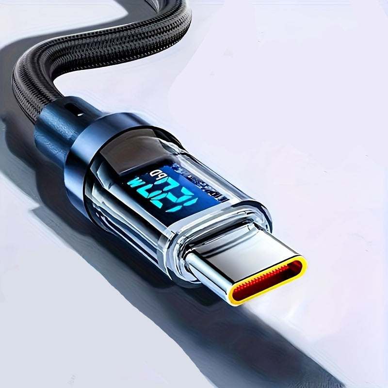 High-Speed Power Delivery USB-C Charging Cable – 120W Cord for Rapid Charging and Data Sync with Real-Time Speed Display