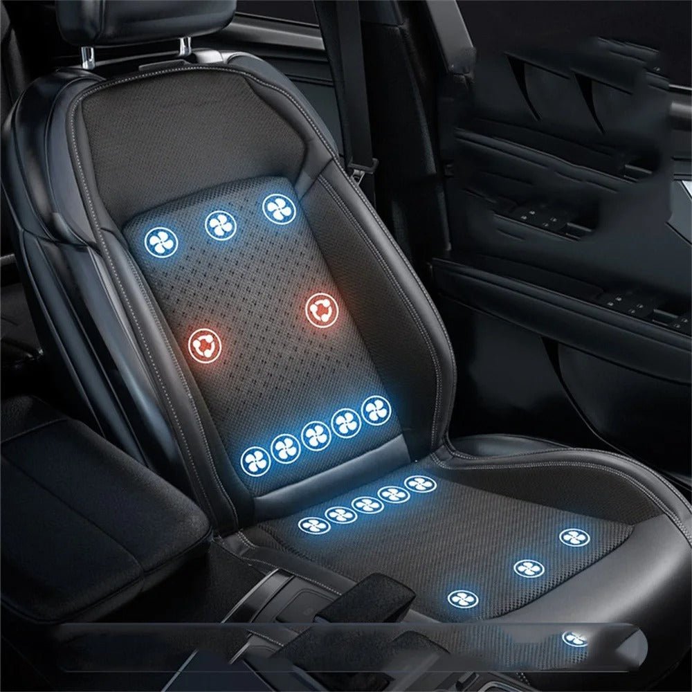 Ventilated Car Seat Cushion - 12V Fan Cooling with Lumbar Massage
