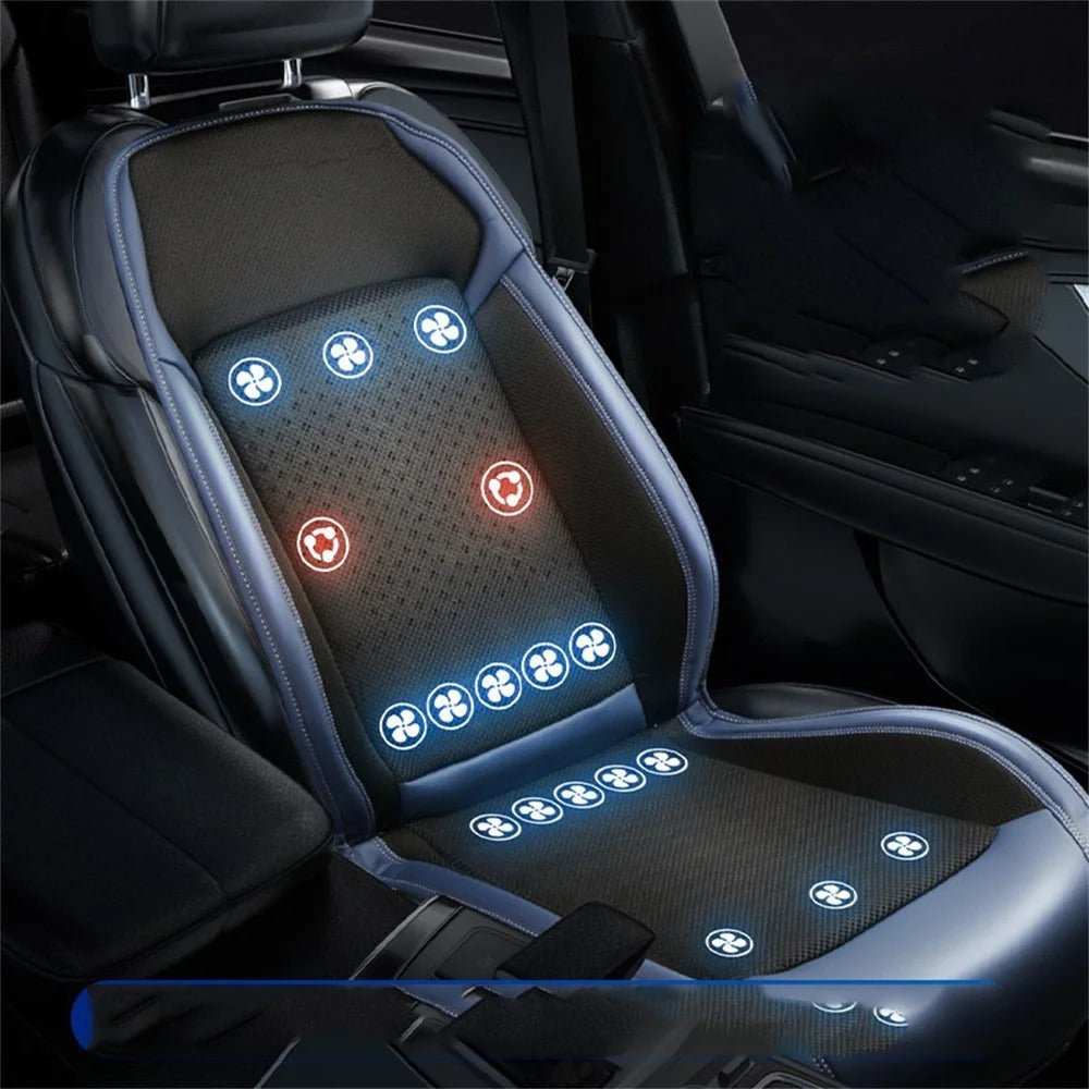 Ventilated Car Seat Cushion - 12V Fan Cooling with Lumbar Massage