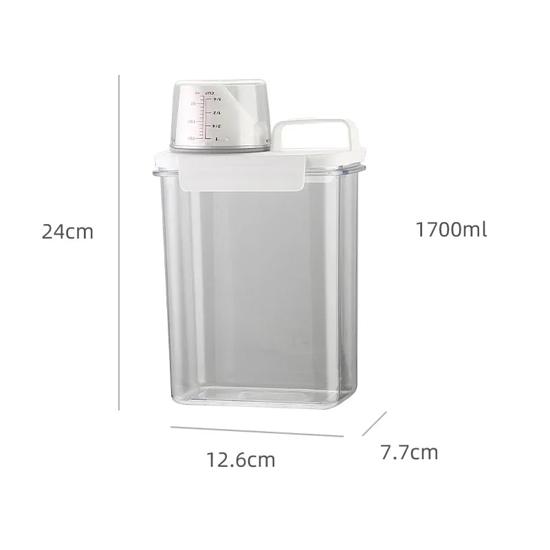 Airtight Laundry Detergent Clear Dispenser – Stylish Container with Measuring Cup for Detergent, Multipurpose Organization Solution