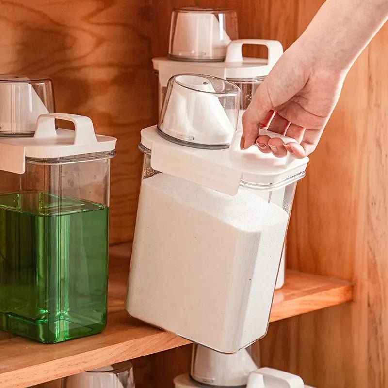 Airtight Laundry Detergent Clear Dispenser – Stylish Container with Measuring Cup for Detergent, Multipurpose Organization Solution