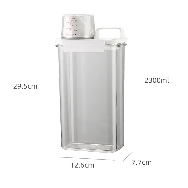 Airtight Laundry Detergent Clear Dispenser – Stylish Container with Measuring Cup for Detergent, Multipurpose Organization Solution