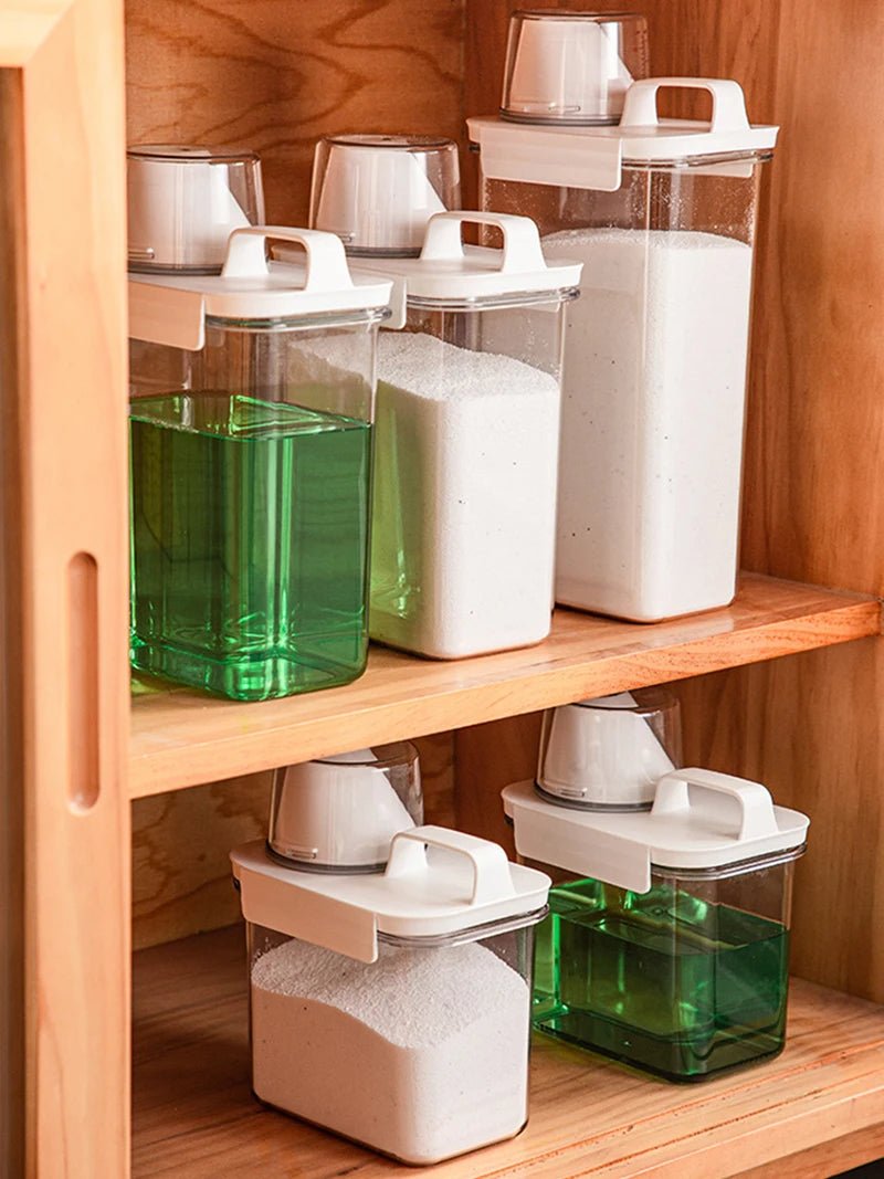 Airtight Laundry Detergent Clear Dispenser – Stylish Container with Measuring Cup for Detergent, Multipurpose Organization Solution