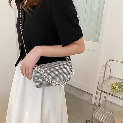 Allover Rhinestone Bucket Bag – Glitter Chain Mini Crossbody