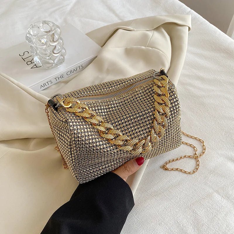 Allover Rhinestone Bucket Bag – Glitter Chain Mini Crossbody