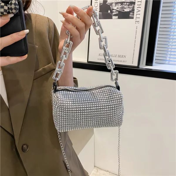 Allover Rhinestone Bucket Bag – Glitter Chain Mini Crossbody