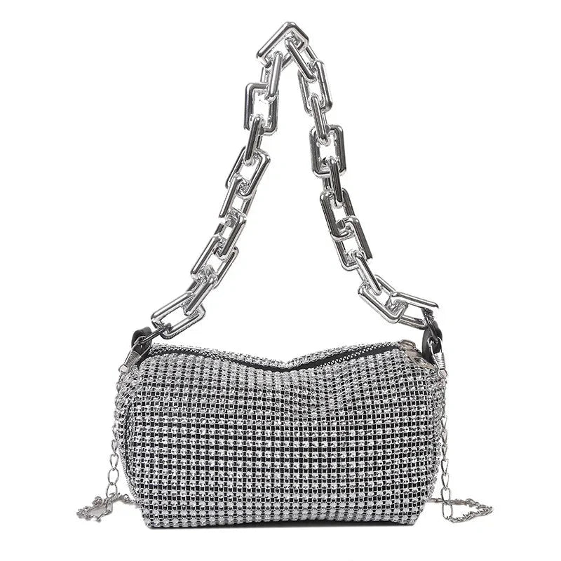 Allover Rhinestone Bucket Bag – Glitter Chain Mini Crossbody