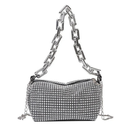 Allover Rhinestone Bucket Bag – Glitter Chain Mini Crossbody