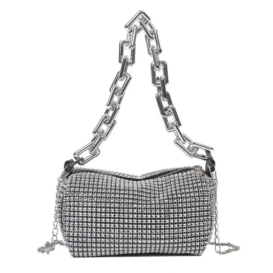 Allover Rhinestone Bucket Bag – Glitter Chain Mini Crossbody