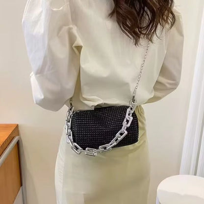 Allover Rhinestone Bucket Bag – Glitter Chain Mini Crossbody