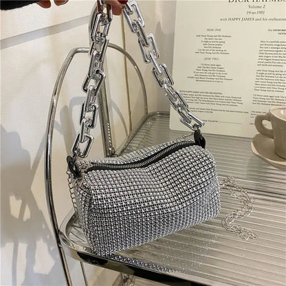 Allover Rhinestone Bucket Bag – Glitter Chain Mini Crossbody