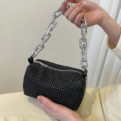 Allover Rhinestone Bucket Bag – Glitter Chain Mini Crossbody