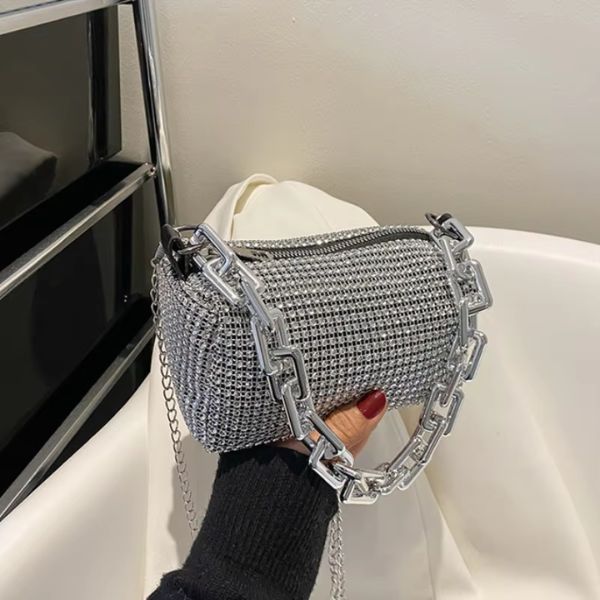 Allover Rhinestone Bucket Bag – Glitter Chain Mini Crossbody