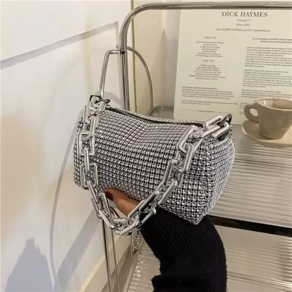 Allover Rhinestone Bucket Bag – Glitter Chain Mini Crossbody