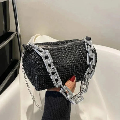 Allover Rhinestone Bucket Bag – Glitter Chain Mini Crossbody