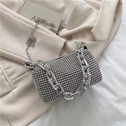 Allover Rhinestone Bucket Bag – Glitter Chain Mini Crossbody