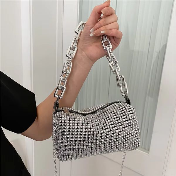 Allover Rhinestone Bucket Bag – Glitter Chain Mini Crossbody