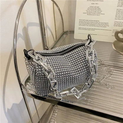 Allover Rhinestone Bucket Bag – Glitter Chain Mini Crossbody