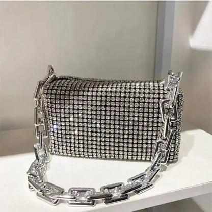 Allover Rhinestone Bucket Bag – Glitter Chain Mini Crossbody