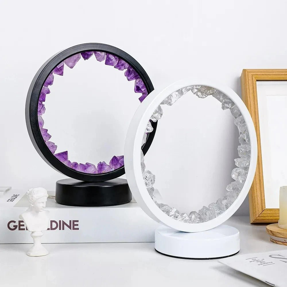 Cluster Night Amethyst Lamp - Natural Circle Decorative Amethyst Crystal Lamp for Bedroom or Desk