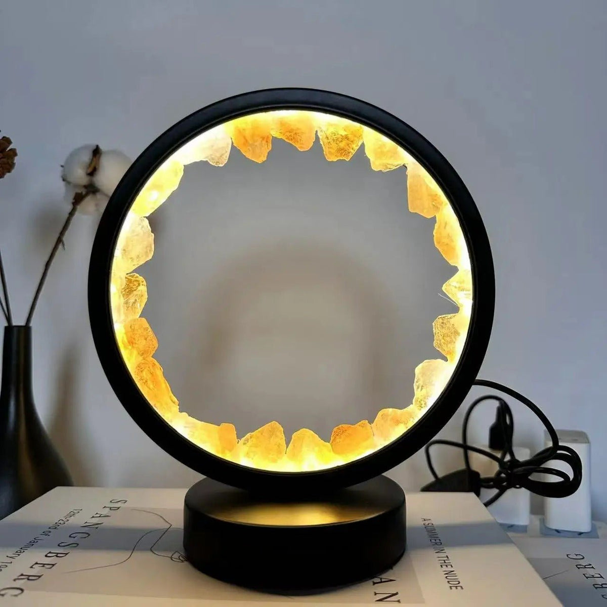 Cluster Night Amethyst Lamp - Natural Circle Decorative Amethyst Crystal Lamp for Bedroom or Desk