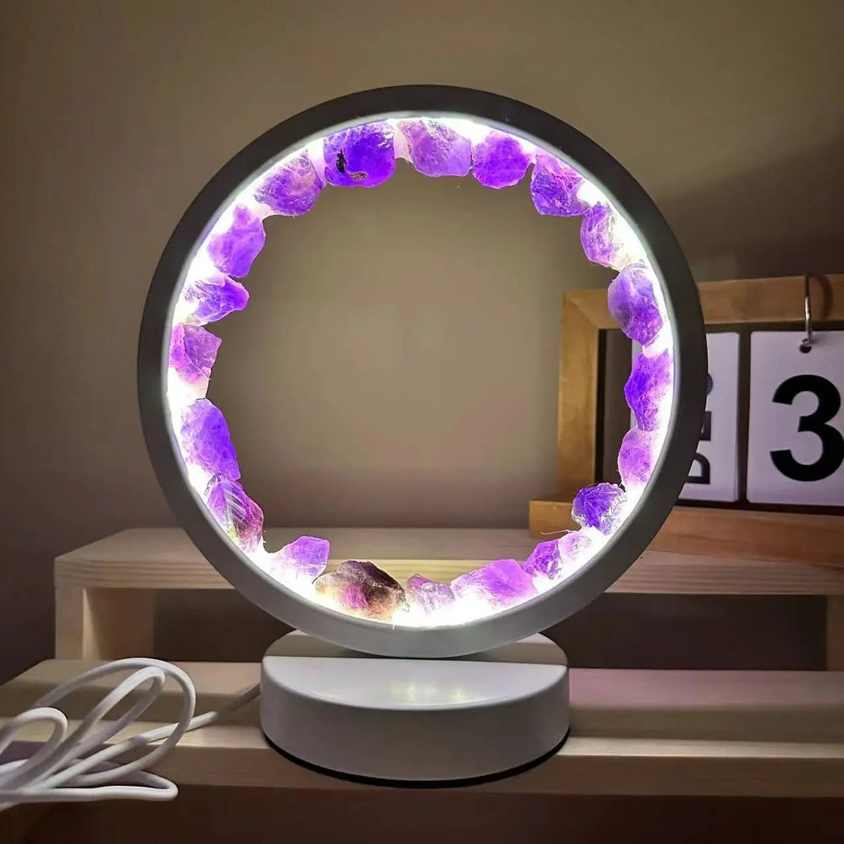 Cluster Night Amethyst Lamp - Natural Circle Decorative Amethyst Crystal Lamp for Bedroom or Desk