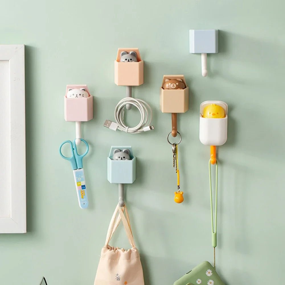 Animal Key Wall Hooks – Cartoon Cat, Duck & Bear Self-Adhesive Hangers for Keys, Towels, Coats & More – Perfect Dorm & Bedroom Décor