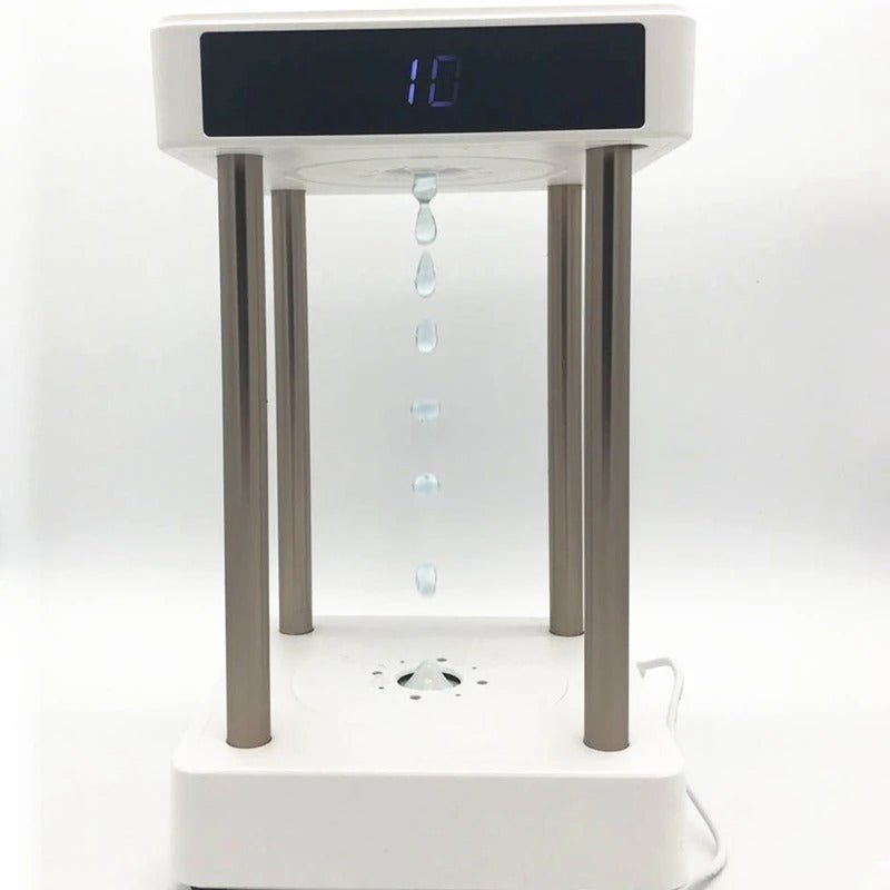 Anti Gravity Waterfall Fountain Clock - Anion Purifying Water Drop Hourglass with Lamp and Clock