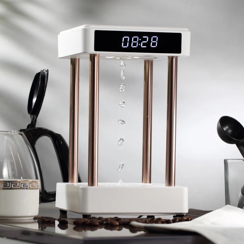 Anti Gravity Waterfall Fountain Clock - Anion Purifying Water Drop Hourglass with Lamp and Clock