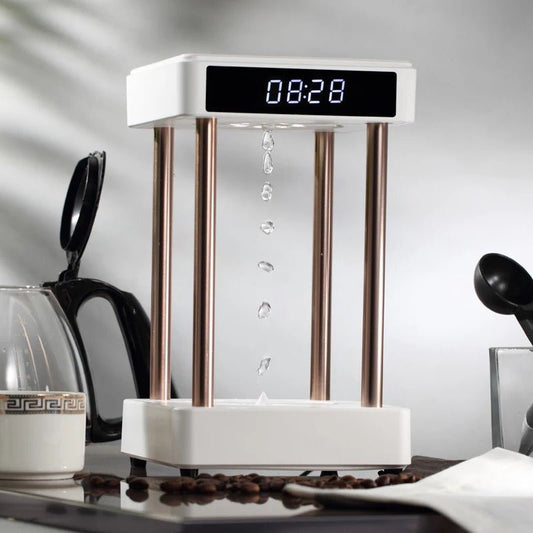 Anti Gravity Waterfall Fountain Clock - Anion Purifying Water Drop Hourglass with Lamp and Clock