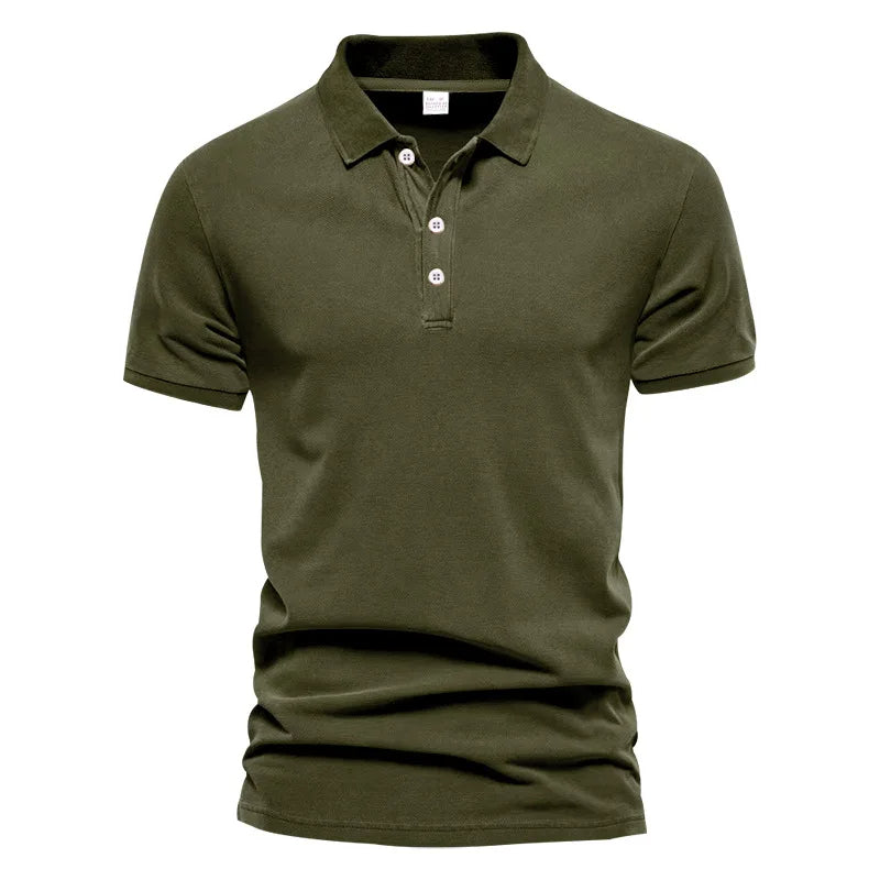 Solid Color Short-Sleeved Top Men's Polo Shirt –  Button Lapel Top for Summer Sports and Leisure