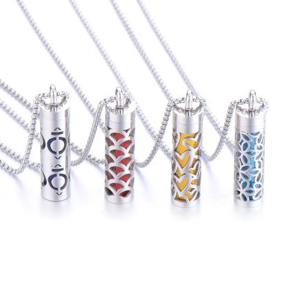 Aromatherapy Pendant Essential Oil Bottle Necklace – Stainless Steel Hollow Corrugated Couple Pendant for Diffusing and Healing Fragrance on the Go