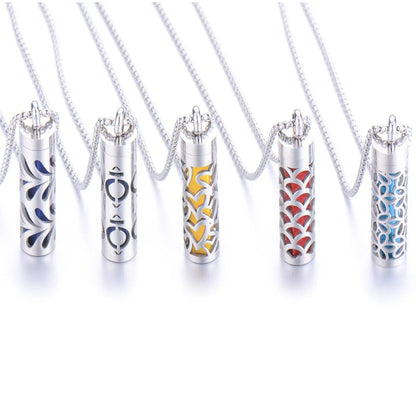 Aromatherapy Pendant Essential Oil Bottle Necklace – Stainless Steel Hollow Corrugated Couple Pendant for Diffusing and Healing Fragrance on the Go