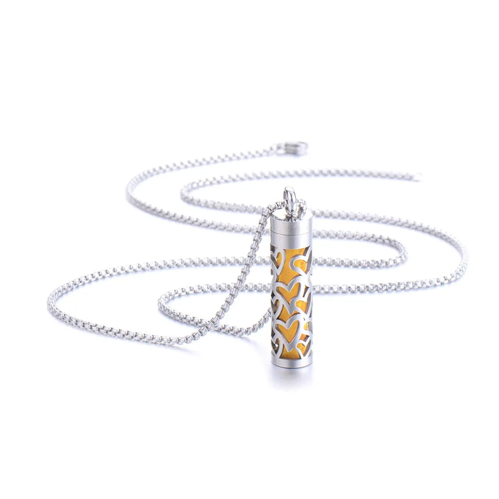 Aromatherapy Pendant Essential Oil Bottle Necklace – Stainless Steel Hollow Corrugated Couple Pendant for Diffusing and Healing Fragrance on the Go