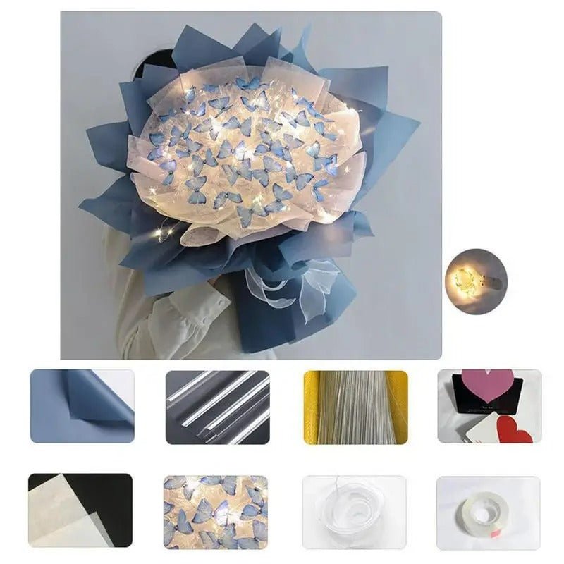 Artificial Butterfly Bouquet Material Kit - DIY Handmade Butterfly Flower Bouquet with LED Light