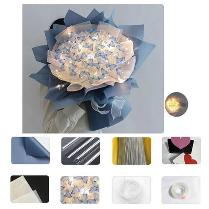 Artificial Butterfly Bouquet Material Kit - DIY Handmade Butterfly Flower Bouquet with LED Light