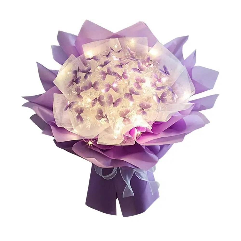 Artificial Butterfly Bouquet Material Kit - DIY Handmade Butterfly Flower Bouquet with LED Light