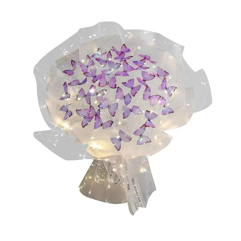 Artificial Butterfly Bouquet Material Kit - DIY Handmade Butterfly Flower Bouquet with LED Light