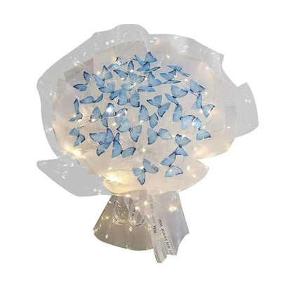 Artificial Butterfly Bouquet Material Kit - DIY Handmade Butterfly Flower Bouquet with LED Light