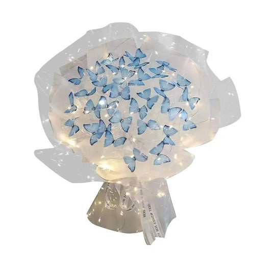 Artificial Butterfly Bouquet Material Kit - DIY Handmade Butterfly Flower Bouquet with LED Light