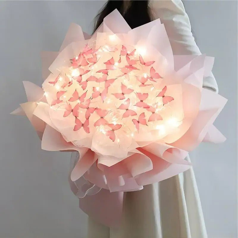 Artificial Butterfly Bouquet Material Kit - DIY Handmade Butterfly Flower Bouquet with LED Light
